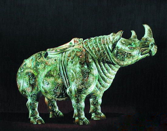 顶级苏绣作品青铜之韵《犀牛》